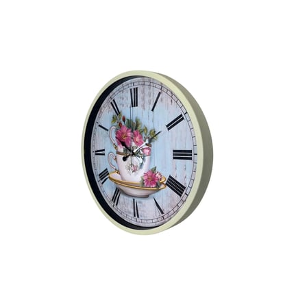 Krem 36 Cm Çiçek Figürlü Duvar Saati iegxx