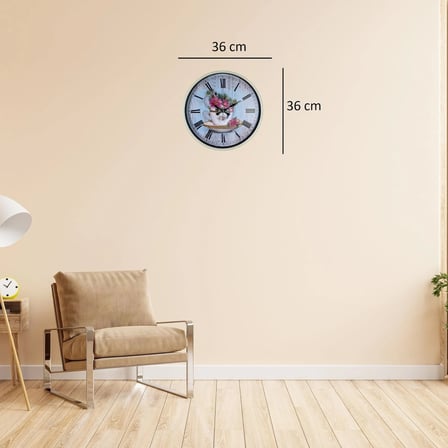 Krem 36 Cm Çiçek Figürlü Duvar Saati iegxx