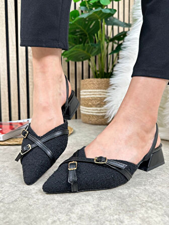 Günlük Kadın Abiye Kalın Kısa Topuklu Renkli Çift Şerit Örme Hasır Ayarlanabilir Tokalı Ayakkabı 457