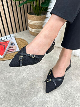 Günlük Kadın Abiye Kalın Kısa Topuklu Renkli Çift Şerit Örme Hasır Ayarlanabilir Tokalı Ayakkabı 457