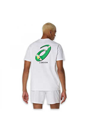 Asics 2041A348 Court Graphic Ss Top Beyaz Erkek T-Shirt