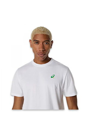Asics 2041A348 Court Graphic Ss Top Beyaz Erkek T-Shirt