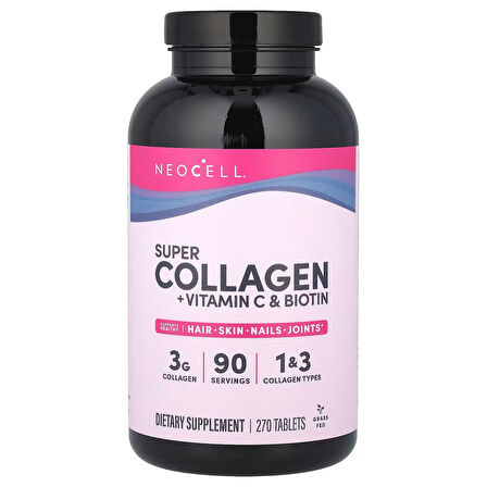 Super Collagen 3G - 90 Servis - 1&3 Collagen Types - 270 Tablet grass fed