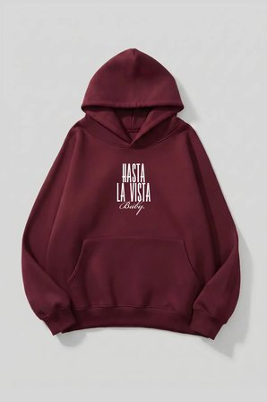 Unisex Yumuşak Dokulu Hastala Vista Baby Baskılı Tasarım Oversize 3 İplik Hoodie Sweatshirt