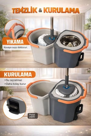 Cleova DuoClean Temiz ve Kirli Suyu Ayırabilen Çelik Temizlik Seti