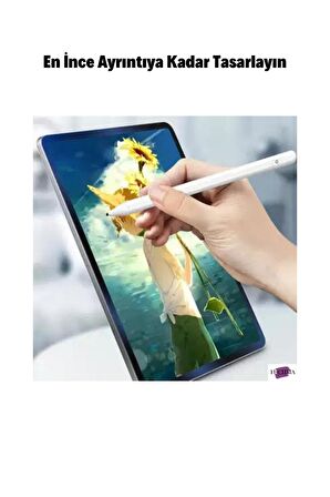 Apple iPad 10.2 2021 (9.Nesil) Uyumlu Eğime Göre Çizgi Kalınlığı Değişen Şarjlı Dokunmatik Ekran Kalemi Stylus Pen