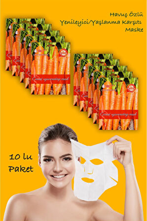 10 Adet Havuçlu Gençleştirici Maske +30 Daucus Carota Sativa Özü Yüz Maskesi XLM98