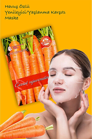 10 Adet Havuçlu Gençleştirici Maske +30 Daucus Carota Sativa Özü Yüz Maskesi XLM98