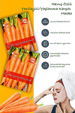 10 Adet Havuçlu Gençleştirici Maske +30 Daucus Carota Sativa Özü Yüz Maskesi XLM98