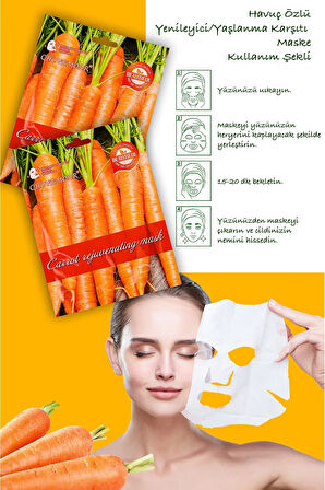 10 Adet Havuçlu Gençleştirici Maske +30 Daucus Carota Sativa Özü Yüz Maskesi XLM98