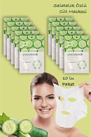 10 Adet Salatalık Özlü Nemlendirici Yüz Bakım Maskesi Cucumber Face Mask XLM359
