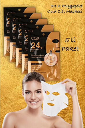 5 Adet 24K Gold Maske Sodyum Hyalüronik Asit Kolajen Çinko Gözenek Renk Onarım Yüz Maskesi