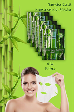 5 Adet Bambu Öz Yaprağı Yüz Maskesi Aqua Hydration Mask Bambusa Vulgaris XLM92