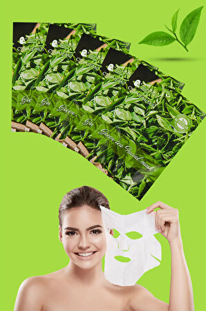 5 Adet Yeşil Çay Özlü Kağıt Yüz Maskesi Green Tea Face Mask 25ML XLM99