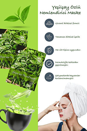 5 Adet Yeşil Çay Özlü Kağıt Yüz Maskesi Green Tea Face Mask 25ML XLM99