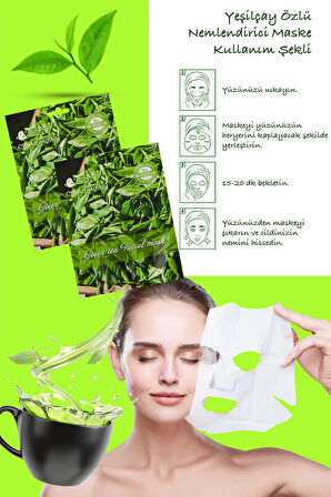 5 Adet Yeşil Çay Özlü Kağıt Yüz Maskesi Green Tea Face Mask 25ML XLM99