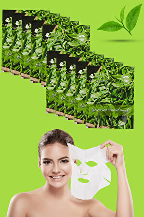 10 Adet Yeşil Çay Özlü Kağıt Yüz Maskesi Green Tea Face Mask 25ML XLM99
