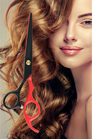 Profesyonel Berber Kuaför Makası Düz Uçlu 6.5 İnç Saç Kesim Makası Red Black Hair Style XLQ509A