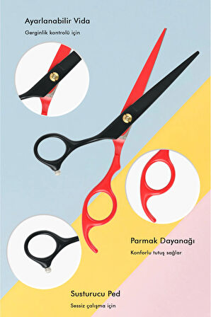 Profesyonel Berber Kuaför Makası Düz Uçlu 6.5 İnç Saç Kesim Makası Red Black Hair Style XLQ509A