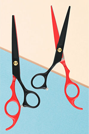 Profesyonel Berber Kuaför Makası Düz Uçlu 6.5 İnç Saç Kesim Makası Red Black Hair Style XLQ509A