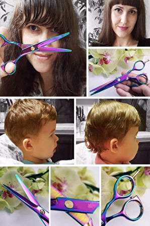 Rainbow Parmak Vidalı Gökkuşağı Düz Uçlu Saç Kesim Makası 5.5 inç Berber Makası XLQ576B