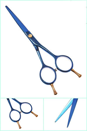 Vidalı Çift Parmak Ayarlanabilir Çelik Mavi Düz Uçlu Berber Kuaför Saç Kesim Makası XLQ580B