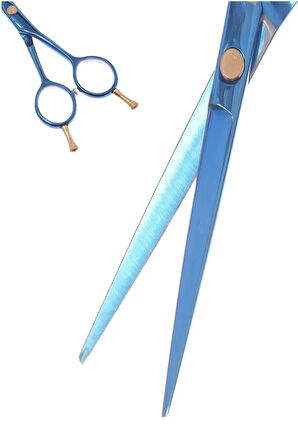 Vidalı Çift Parmak Ayarlanabilir Çelik Mavi Düz Uçlu Berber Kuaför Saç Kesim Makası XLQ580B