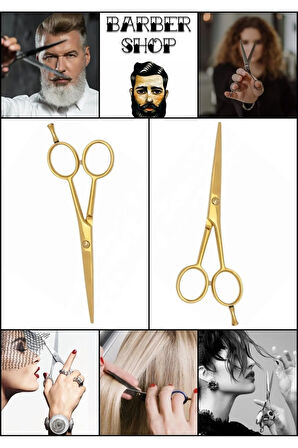 Gold Parmak Vidalı Altın Düz Uçlu Saç Kesim Makası 5.5 inç Berber Makası XLQ583B