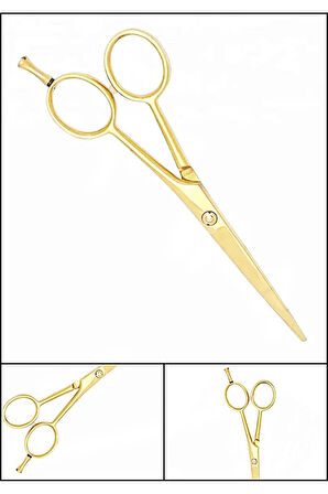 Gold Parmak Vidalı Altın Düz Uçlu Saç Kesim Makası 5.5 inç Berber Makası XLQ583B