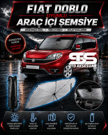 Fiat Doblo Araç Ön Cam Güneşliği Katlanabilir Şemsiye Oto Güneşlik UV Korumalı Gölgelik Araba Oto Şemsiyesi