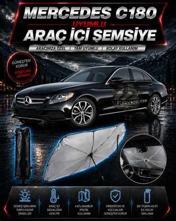 Mercedes C180 Araç Ön Cam Güneşliği Katlanabilir Şemsiye Oto Güneşlik UV Korumalı Gölgelik Araba Oto Şemsiyesi