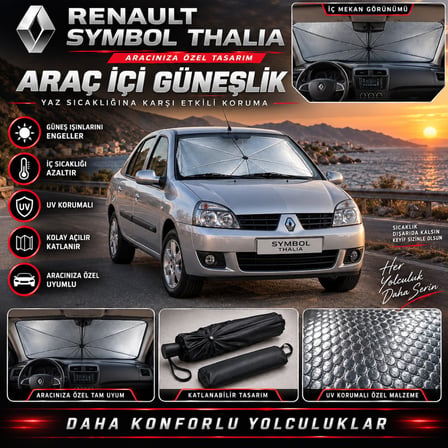 Renault Symbol Thalia Araç Ön Cam Güneşliği Katlanabilir Şemsiye Oto Güneşlik UV Korumalı Gölgelik Araba Oto Şemsiyesi