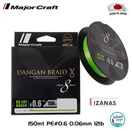 Major Craft Dangan Braid X 8X İp Misina PE 0.6 0.06mm 12lb/5.44kg 150mt Yeşil