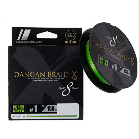 Major Craft Dangan Braid X 8X İp Misina PE 1.0 0.13mm 20lb/9.07kg 150mt Yeşil