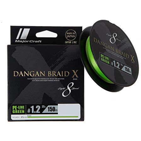 Major Craft Dangan Braid X 8X İp Misina PE 1.2 0.16mm 25lb/11.34kg 150mt Yeşil