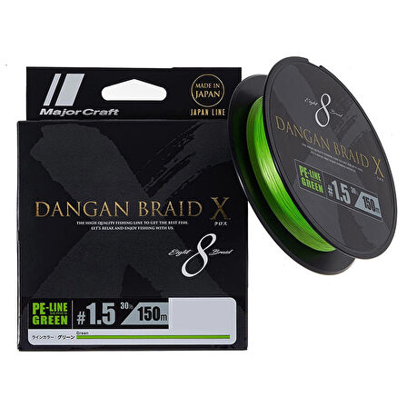 Major Craft Dangan Braid X 8X İp Misina PE 1.5 0.19mm 30lb/13.60kg 150mt Yeşil