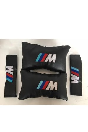 Bmw M Nakışlı Deri 1 Çift Boyun Yastık Ve 1 Çift Kemer Pedi