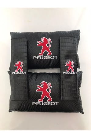 Peugeot Nakışlı Deri 1 Çift Boyun Yastık Ve 1 Çift Kemer Pedi