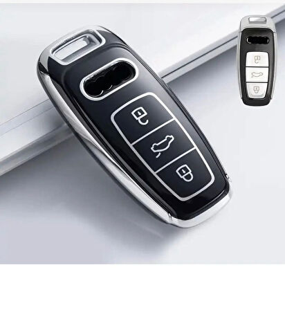 Audi A6 A7 A8 E-tron Q8 Q5 C8 A3 D5 Sustasız Anahtar Kılıfı Siyah/gümüş 2.Resime Bakınız