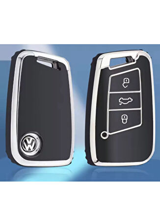Passat B8 Arteon Tiguan Ateca ve Süper B Anahtar Kılıfı 2.Resime Bakınız Siyah/Gümüş