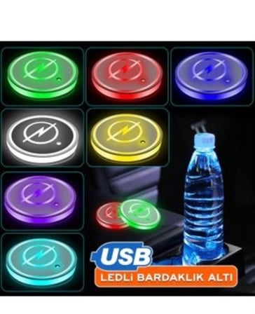Opel Uyumlu 2 Adet Gece Sensörlü Ledli Bardaklık Altı Usb Sarjlı 7 Farklı Renk Degiştirebilen