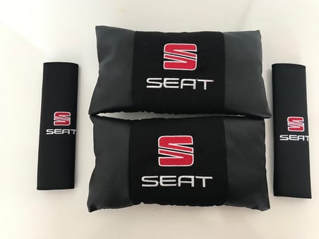 Seat Nakışlı Deri 1 Çift Boyun Yastık Ve 1 Çift Kemer Pedi