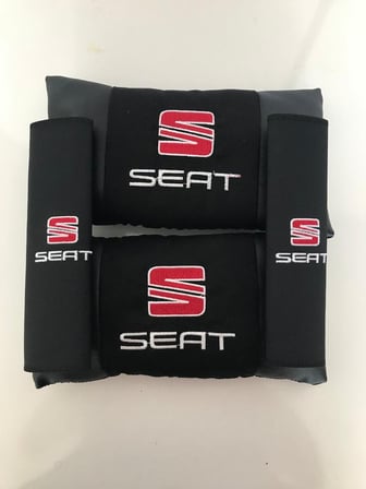 Seat Nakışlı Deri 1 Çift Boyun Yastık Ve 1 Çift Kemer Pedi