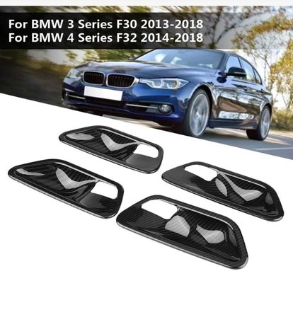 BMW 3ve5 Serisi F10 F30 F32 F34 F36 F18 2013-2018 İç Kapı Kolu Karbon Fiber Kaplaması 4 Parça