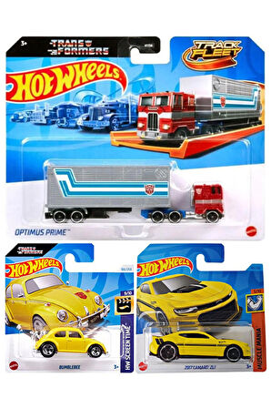Hot Wheels 3 Araç Transformers Set - Optimus Prime & Bumblebee & 2017 Camaro ZL1 (1/64)