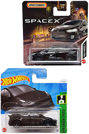 2 Araç Siyah Tesla Set - Hot Wheels Model Y & Matchbox Model X (1/64) SpaceX