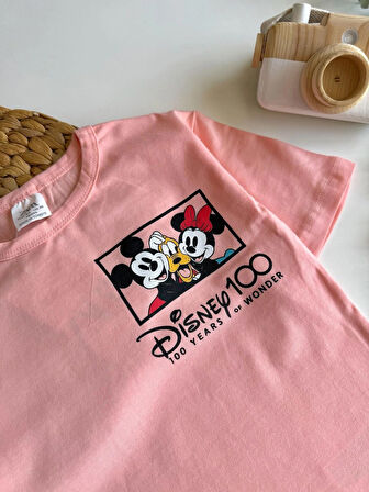 Kız Çocuk Disney 100 Koleksiyonu Pembe Şortlu Takım (2-8 Yaş) | Mickey Minnie Baskılı Yazlık Pamuklu İkili Set | Kısa Kollu Tişört + Şort | Nefes Alabilen Kumaş | Günlük & Tatil Kombini
