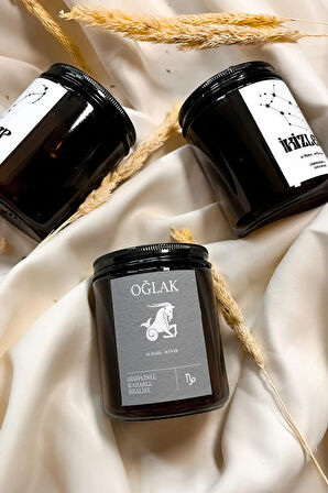 Oğlak Burcu Sandal Ağacı Kokulu %100 Soya Mumu Amber Kavanoz Mum