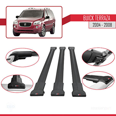 Buick Terraza CXL 2004-2008 Arası ile Uyumlu FLY Model Ara Atkı Tavan Barı Siyah 3 Adet