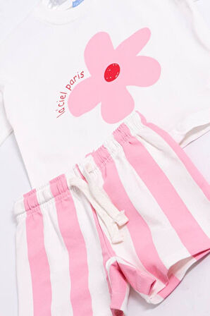 Laciel Paris Çiçek Baskılı T-shirt ve Müslin Şort Alt Üst Takım